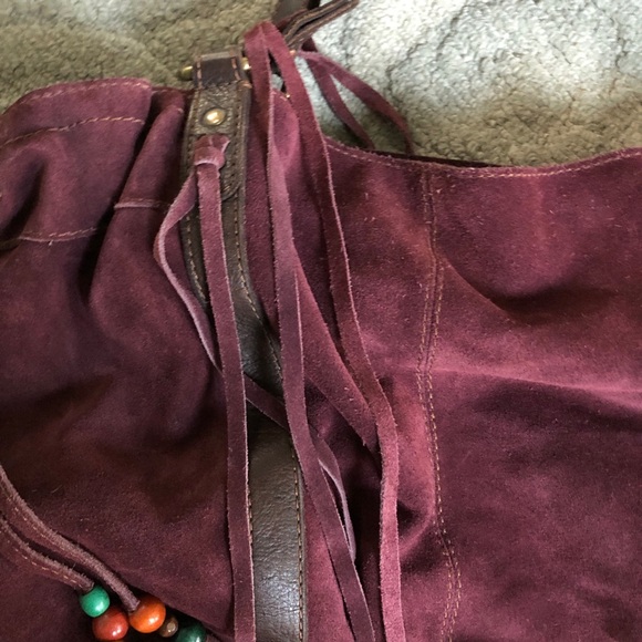 SOLD Lucky Brand Burgundy Suede Bag Extra Large Hippie - Picture 2 of 5